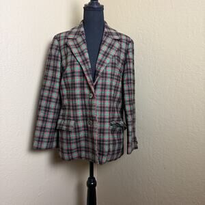 Plum Blossom Plaid Blazer Jacket Green Red Black Womens XL Lined China